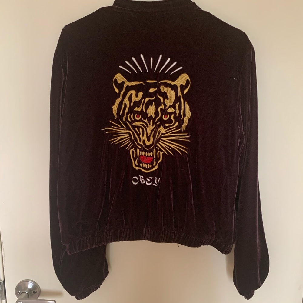 Obey Velour Cropped Embroidered Jacket